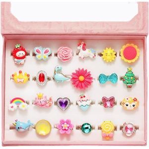 Little Girl Jewel Rings in Box, Adjustable for play